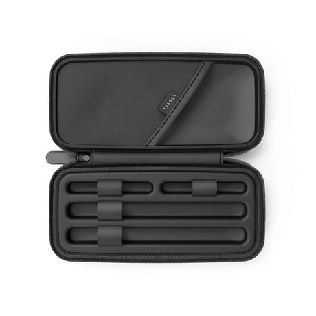 Rover Storage Case - Black, open with foam insert for slender items, elastic straps, and top pocket with VESSEL tag for accessories.