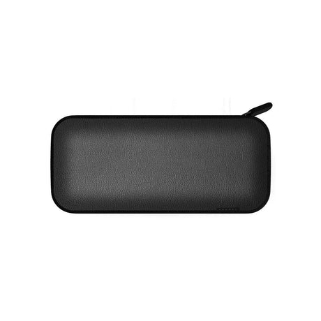Rover Storage Case - Black: Slim, pebbled-leather texture pouch with zipper, designed for storing Vessel batteries and cartridges, featuring secure bands and versatile storage.