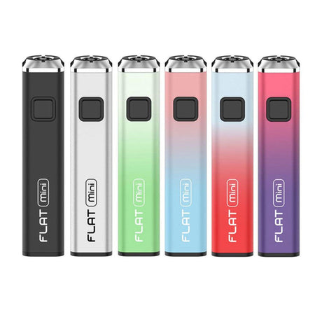 Flat Mini 510 Battery display, featuring compact, square-shaped vaporizers with a rubberized coating, designed for grip and stability, ideal for on-the-go vaping.