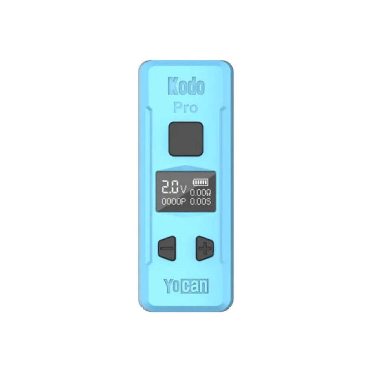 Kodo Pro Digital 510 Battery features a blue vaporizer mod with OLED display, voltage controls, and fits Yocan cartridges for customizable, portable vaping.