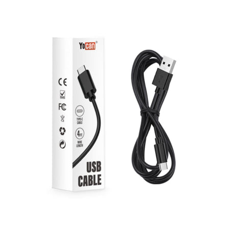 Yocan USB Type-C Cable - Carton of 10: Includes a 4-foot USB-A to USB-C cable, shown with its retail packaging, ideal for fast, reliable charging.