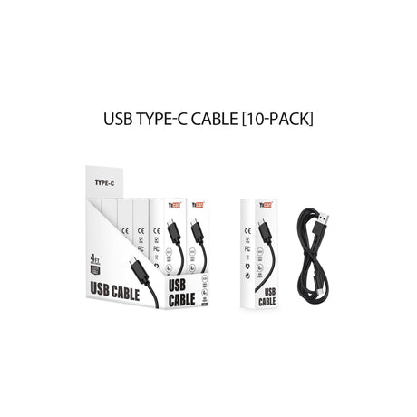USB Type-C Cable - Carton of 10: Display box with ten 4ft YoCan cables, individual boxed cable, and one loose cable, ideal for fast, reliable charging.