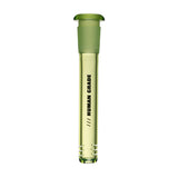 Green-tinted glass downstem with slotted diffusion ports and frosted joint, branded HUMAN GRADE, for 14mm female joints, 4.5 length.