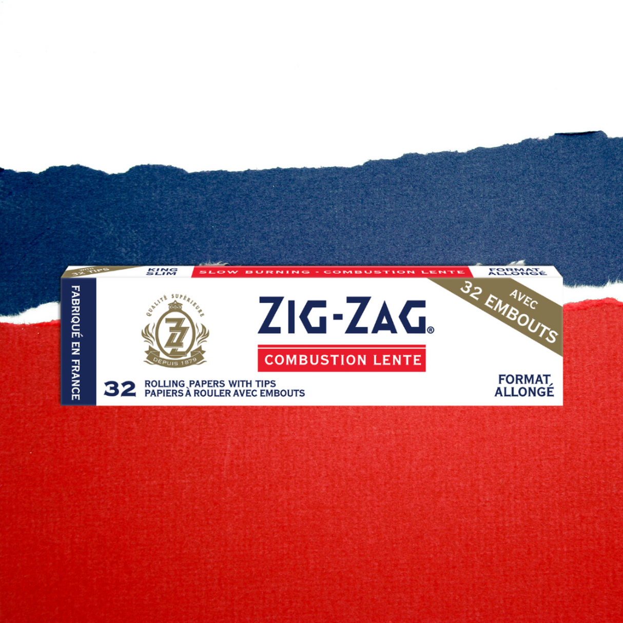 King Size White Rolling Paper & Tips pack featuring Zig-Zag logo, known for smooth, even burn and ultra-thin gum Arabic seal for enhanced smoking experience.