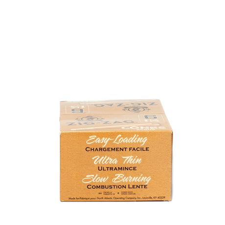 Pre Rolled Unbleached 1 1/4 Paper Cones - Pack of 6 in a branded, crush-proof slide box, showing packaging text and logo details.