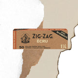 Unbleached 1 1/4 Papers & Tips in a brown box with black text, featuring ultra-thin, slow-burning rolling papers and tips, ideal for natural, seamless rolling.