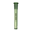 Green-tinted Human Grade Downstem, 14mm, 5-inch length, frosted joint top, slits for diffusion, crafted from durable borosilicate glass for thermal resistance.
